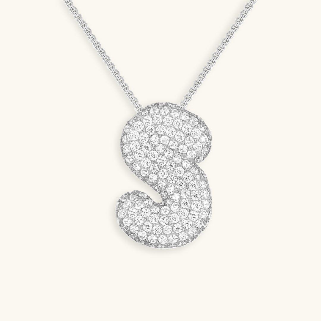 Pavé Bubble Initial Necklace with Sparkling Letter
