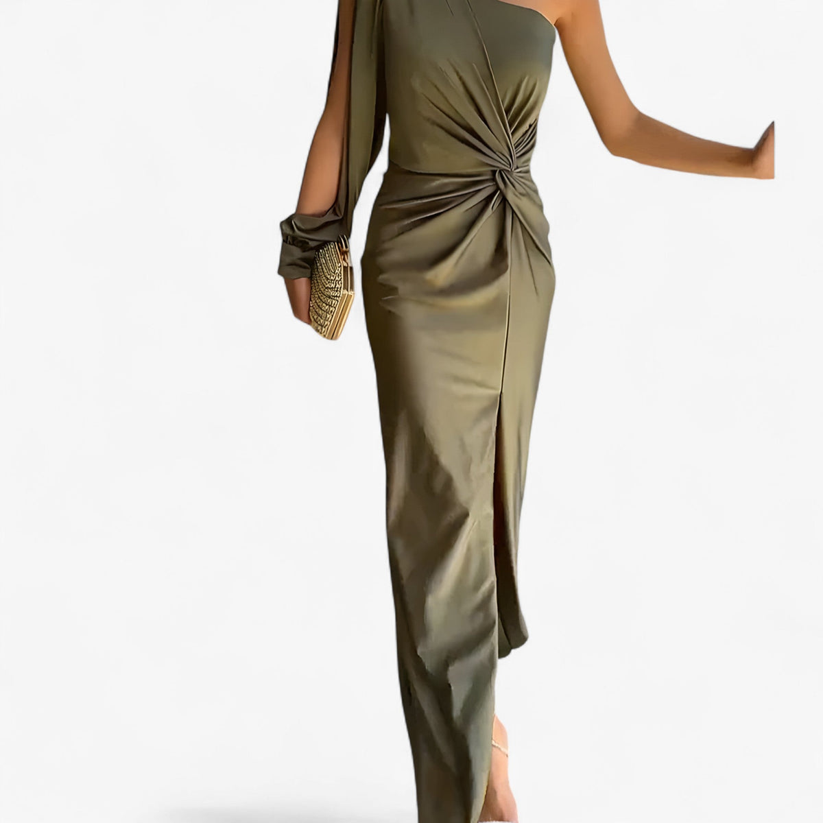 Satin-Look Long Dress with Draped, Fluid Silhouette