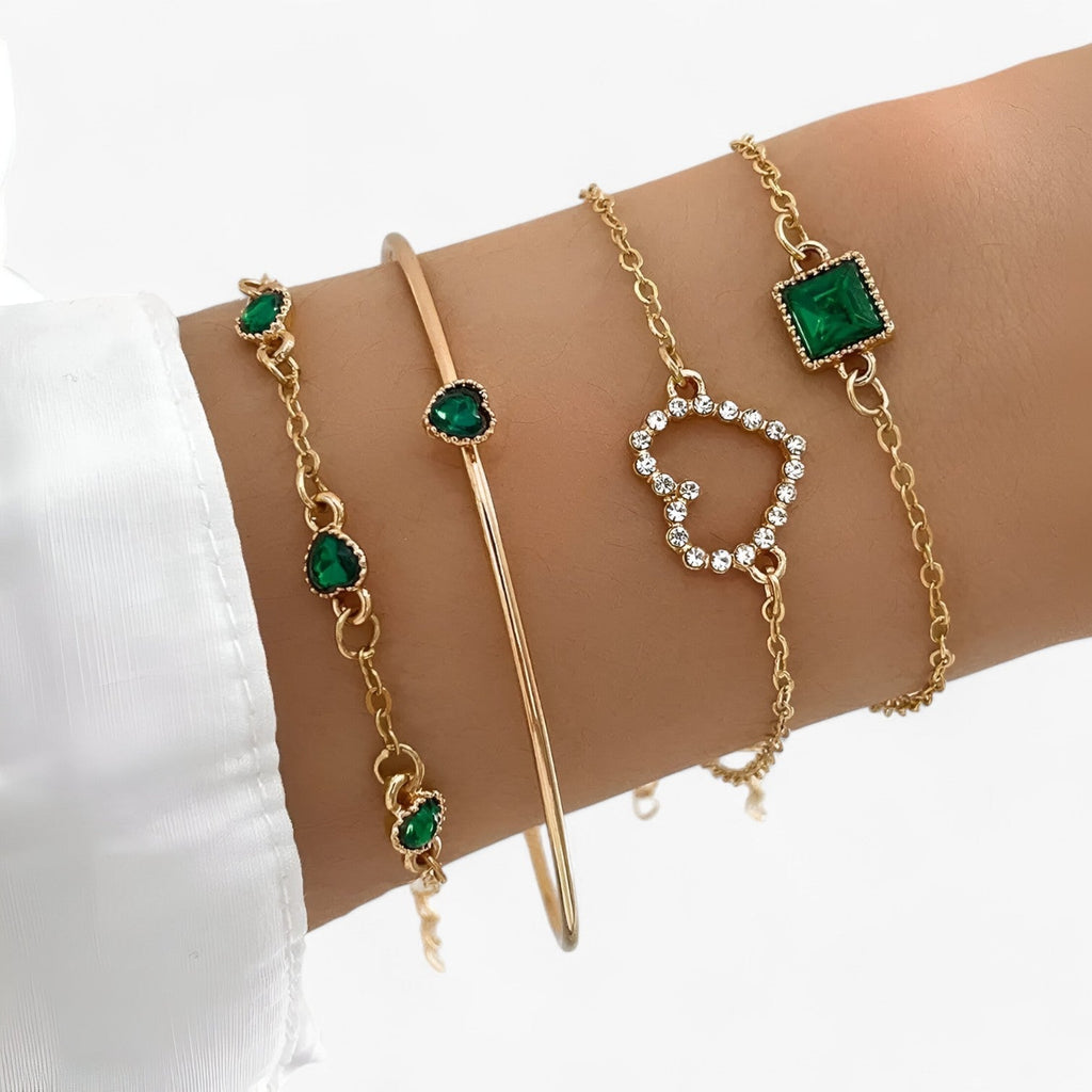 Gold-Tone Bracelet with Emerald and Zirconia Charm