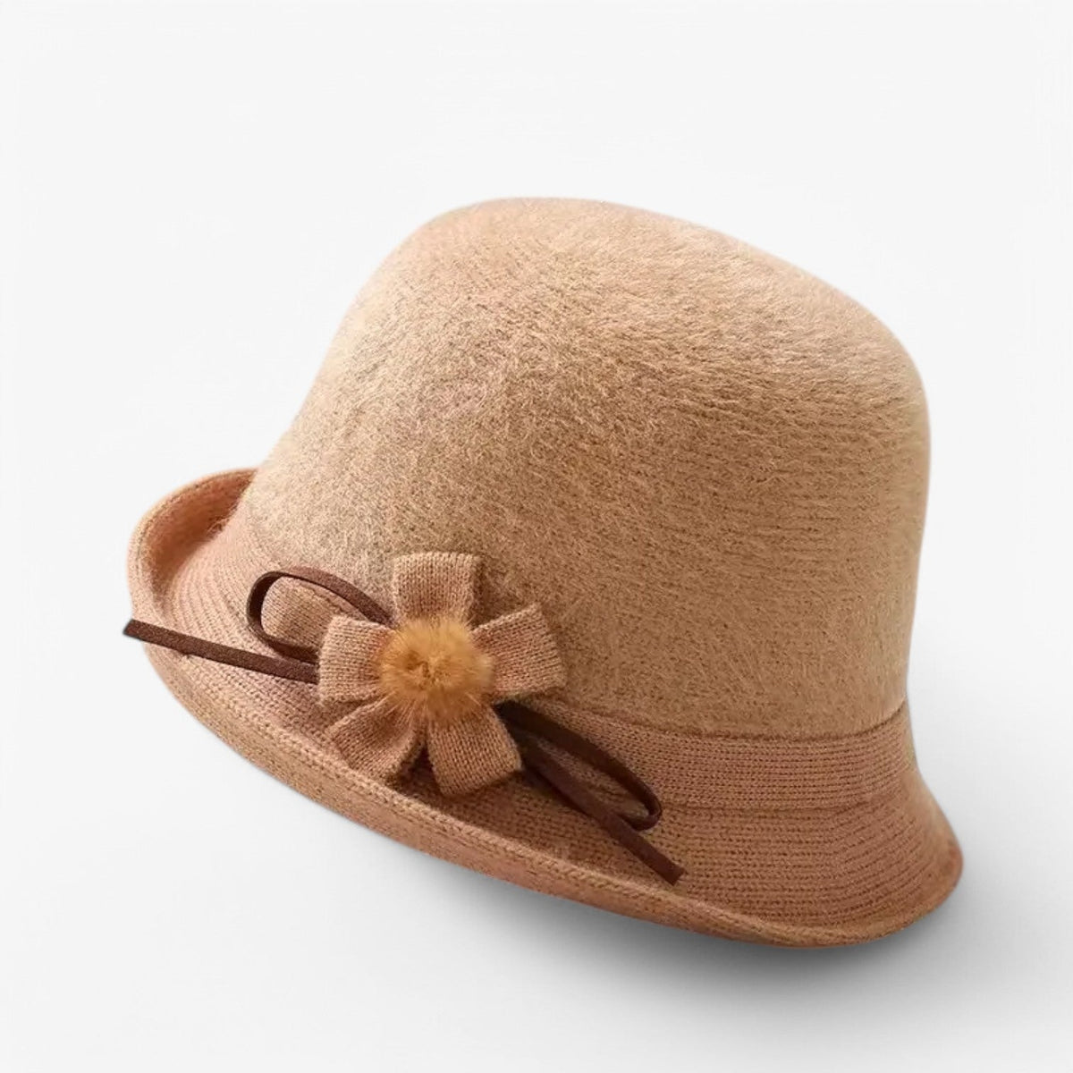 Bucket hat i ull med rosettdetalj i vintagestil