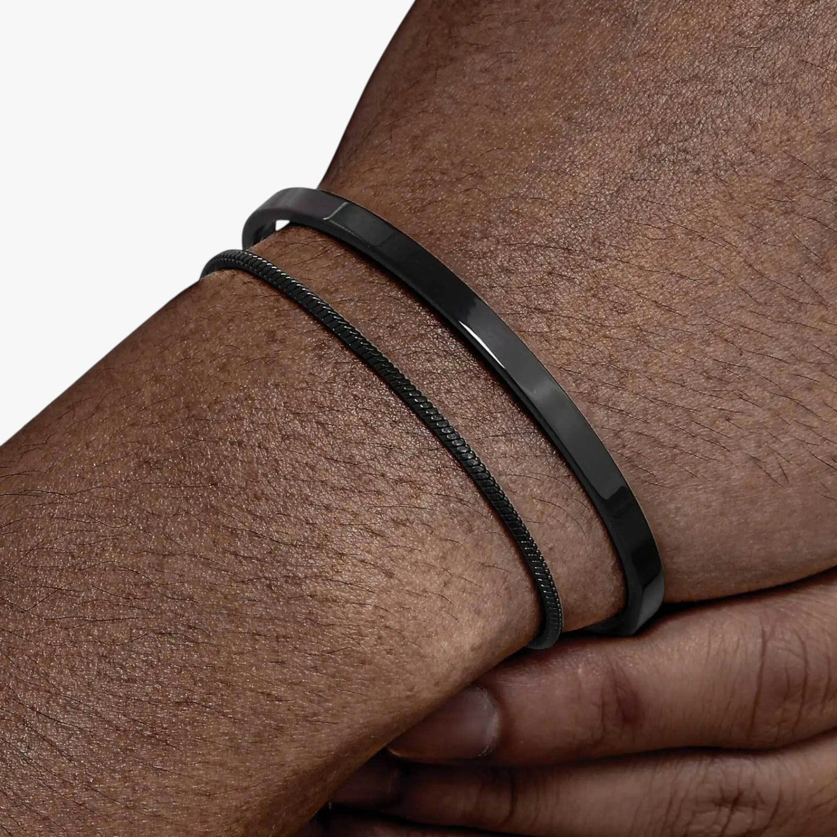 Men's Stainless Steel Bracelet Set with Black Detailing