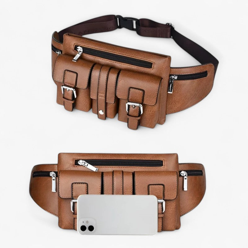 Men's Faux Leather Belt Bag with Adjustable Crossbody Strap