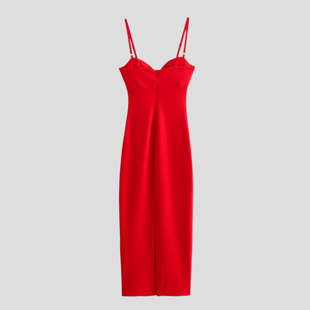 Vestido midi ajustado con tirantes finos y cremallera oculta