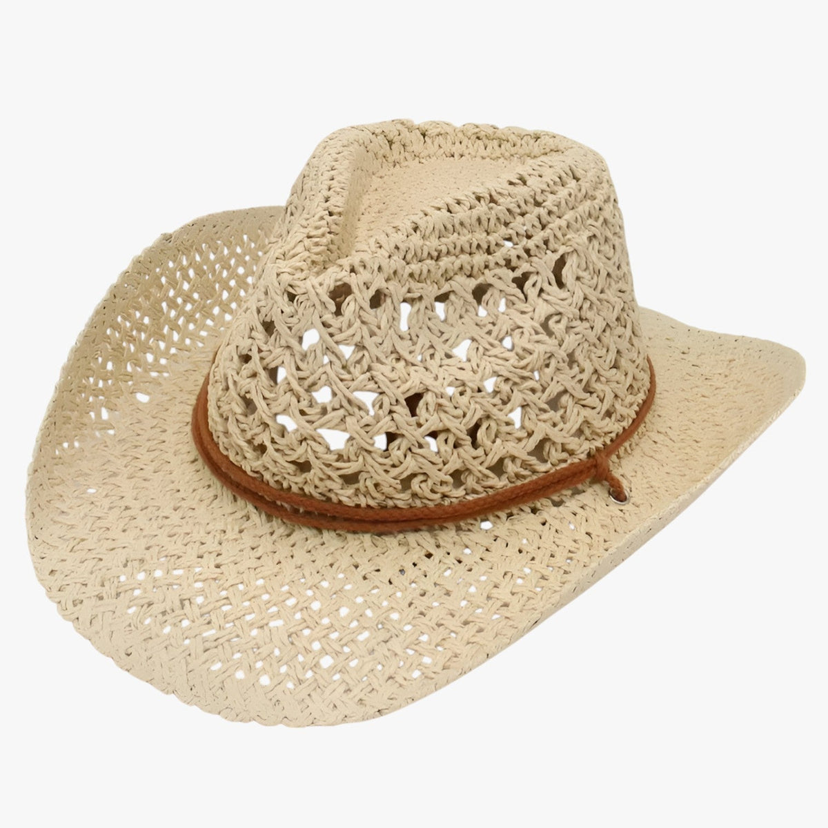 Vintage Western-Style Foldable Straw Sun Hat with Ethnic Trim