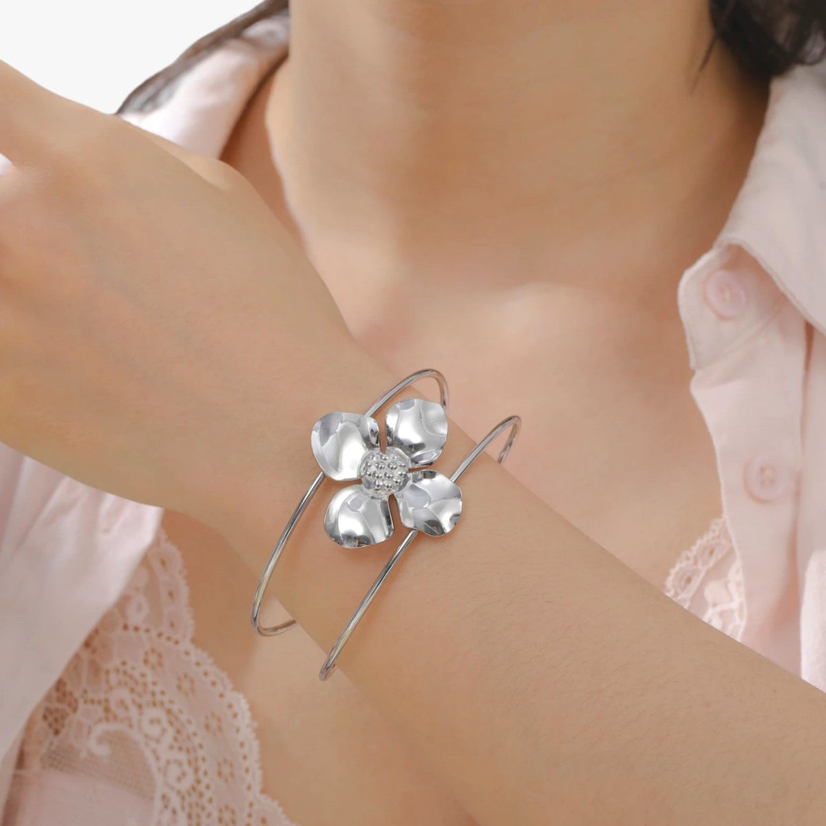 Flower Bracelet in Gold or Silver Tone, Water-Resistant and Adjustable