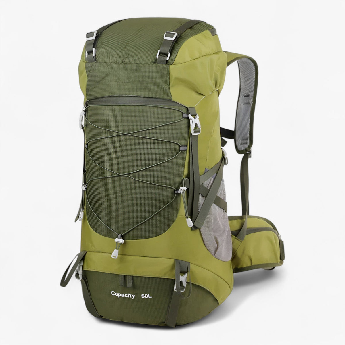 50L Water-Resistant Nylon Hiking Backpack with Rain Cover
