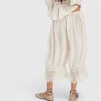 Patchwork Lace Pattern Trousers with Relaxed Fit