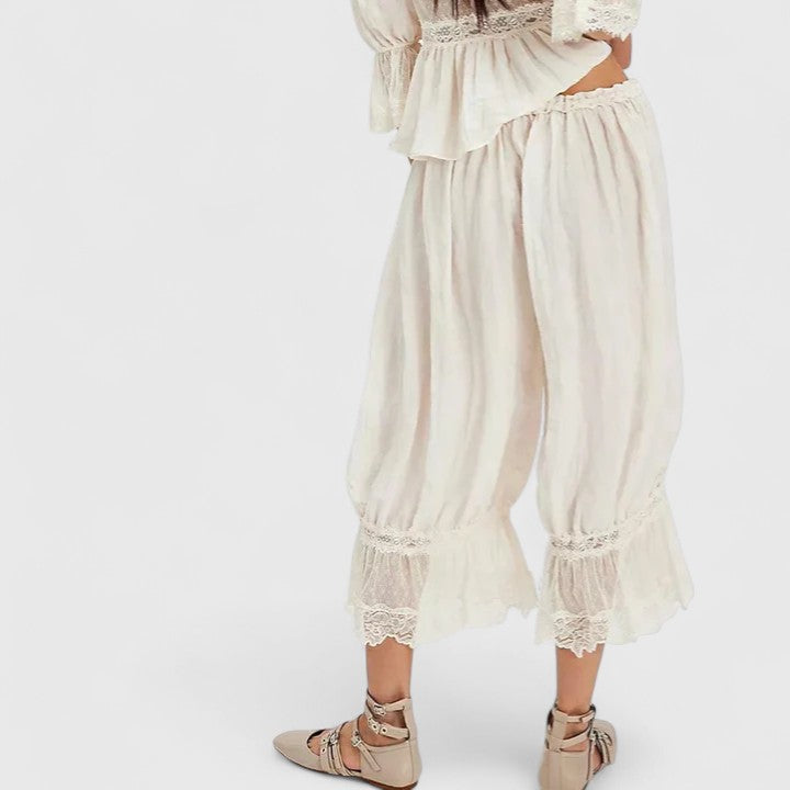 Patchwork Lace Pattern Trousers with Relaxed Fit