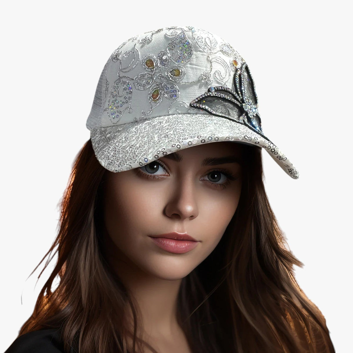 Shiny Denim Baseball Cap with Adjustable Back Strap