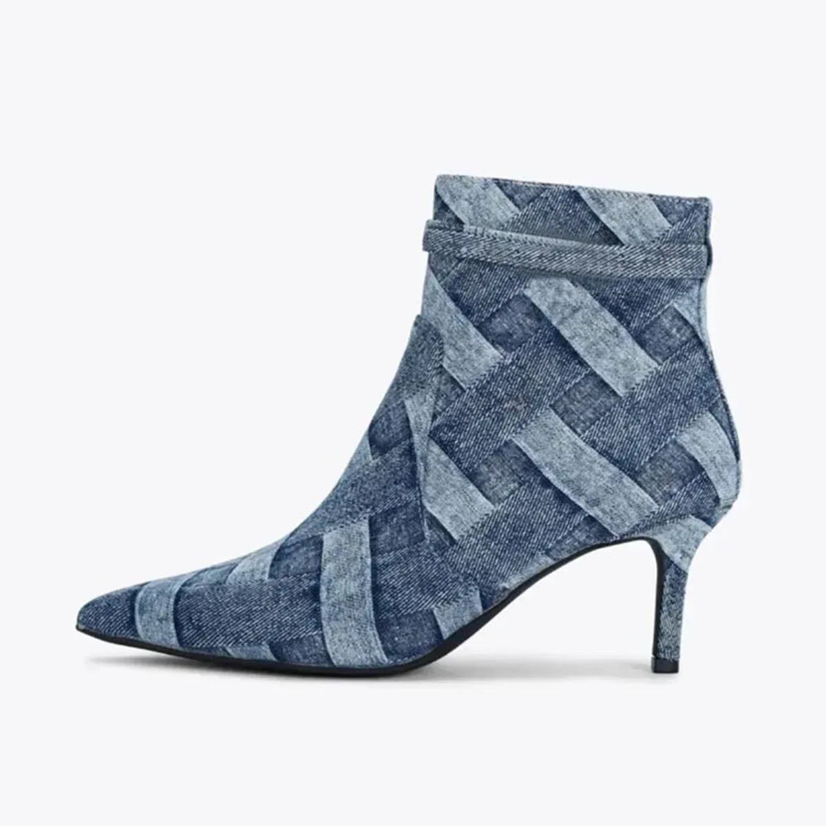 Klackskor i vävd denim med spetsig tå