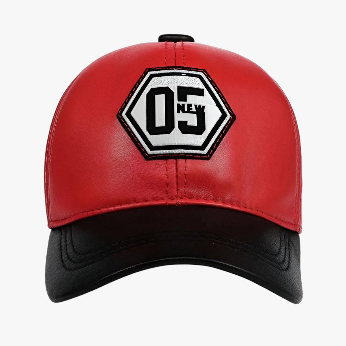 Embroidered Faux Leather Cap with Wide Brim for Sun Protection