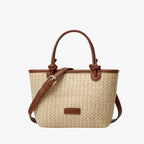 Natural Woven Rattan-Look Shoulder Bag with Rope Knots