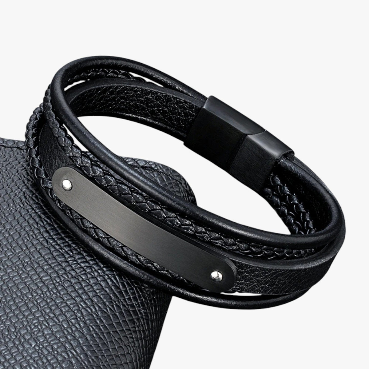 Personalised Braided Faux Leather Bracelet with Engraved Initial