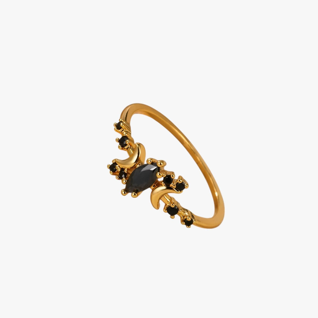 Moon and Stars Ring in Stainless Steel with Black Stone