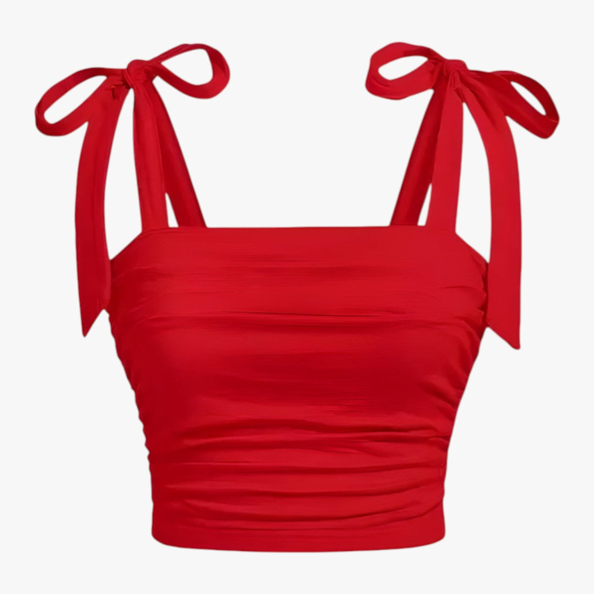 Ruched Backless Cami Crop Top with Shoulder Bow