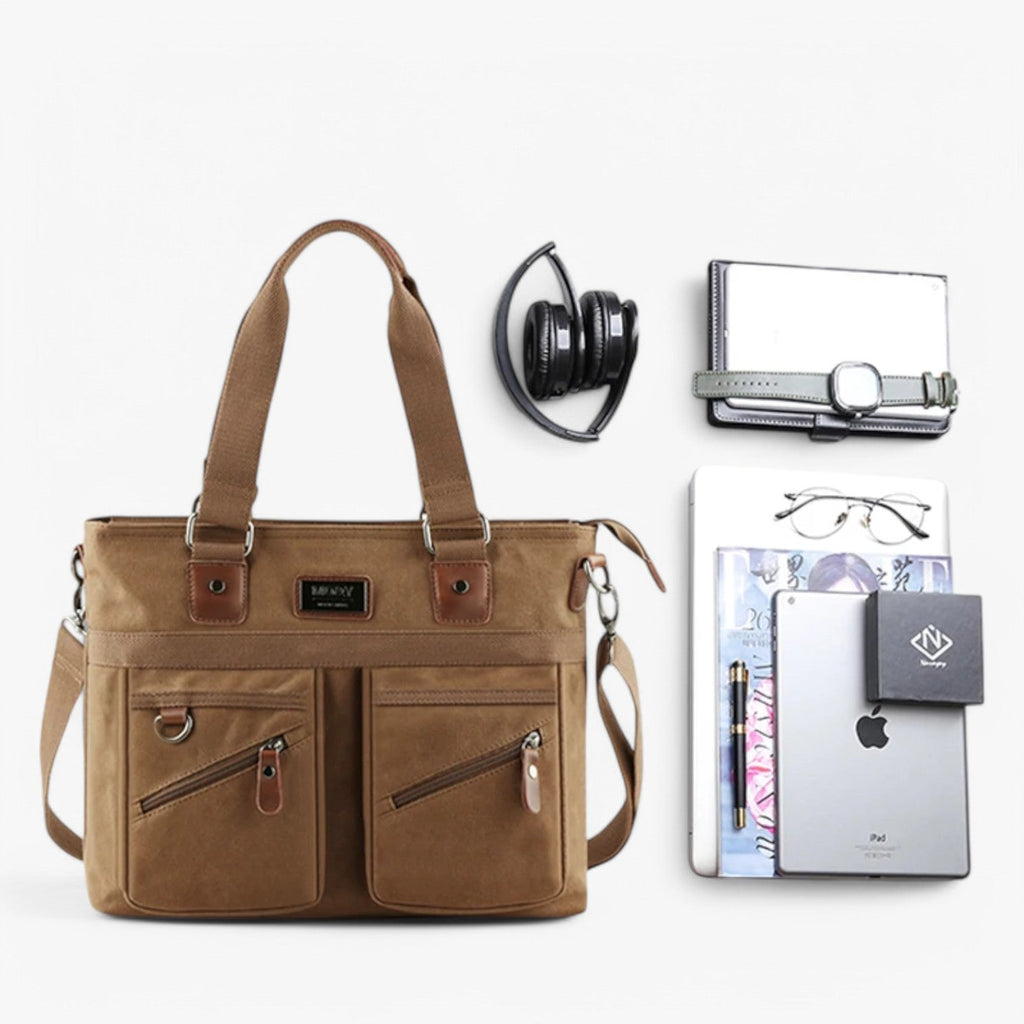 Vintage Canvas Shoulder Bag with Laptop Storage