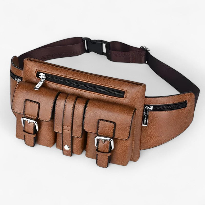 Men's Faux Leather Belt Bag with Adjustable Crossbody Strap