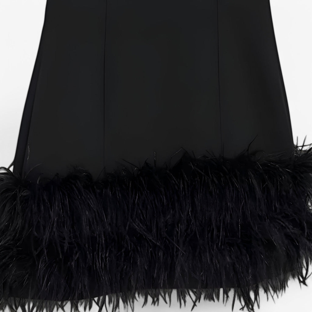 Feather-Trimmed Mini Dress for Evening Occasions