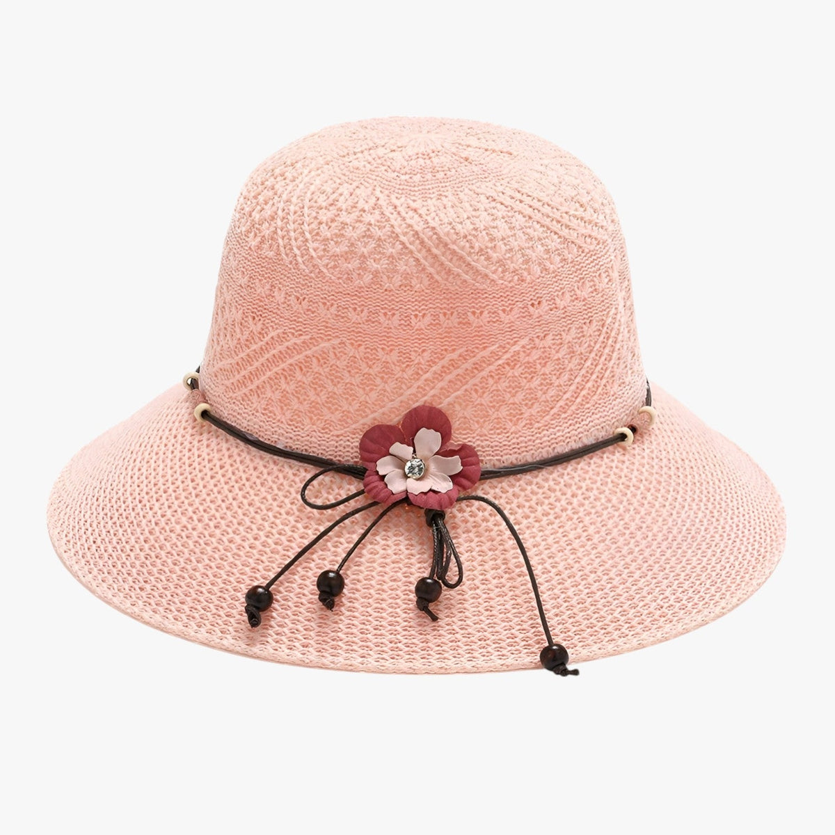 Foldable Straw Sun Hat with Decorative Flower Trim