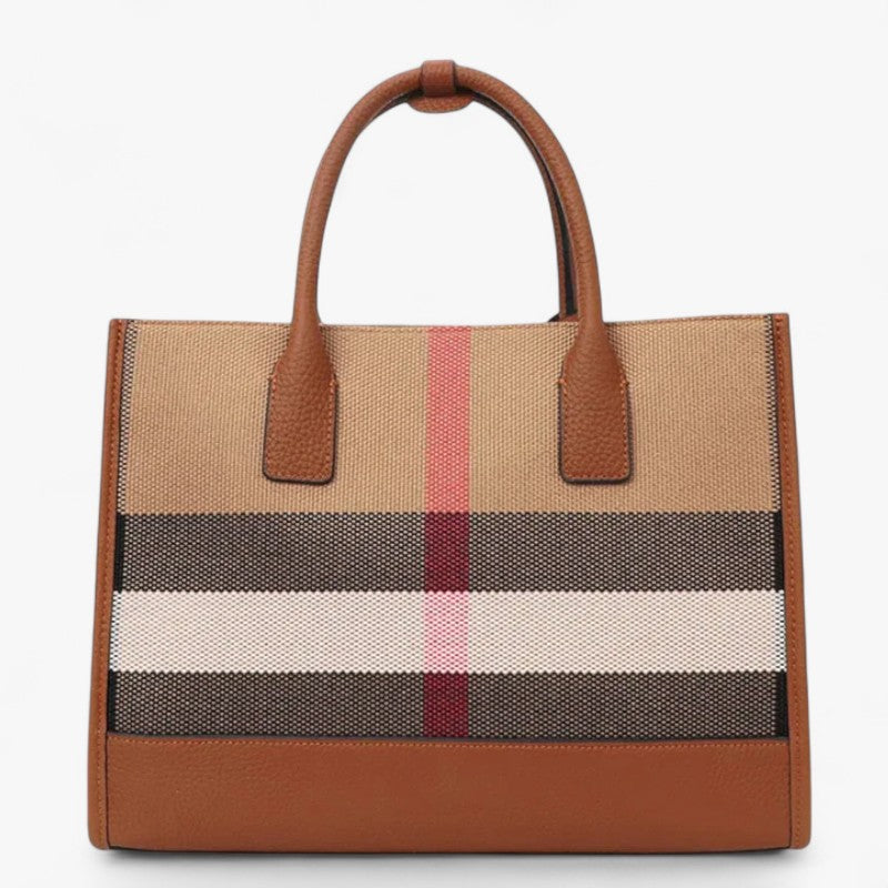 Bolso espacioso de lona de cuadros con correa ajustable