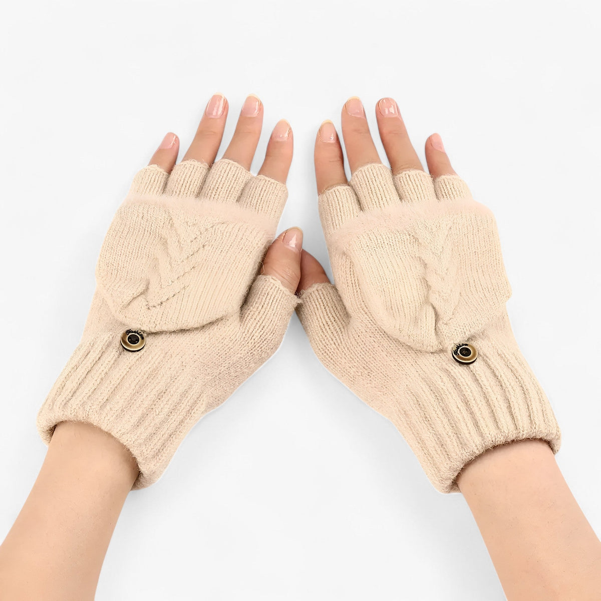 Ribbed Knit Gloves with Foldover Fingertips
