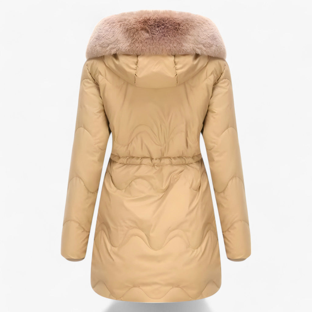 Hooded Padded Down Jacket with Thick Faux Fur Trim