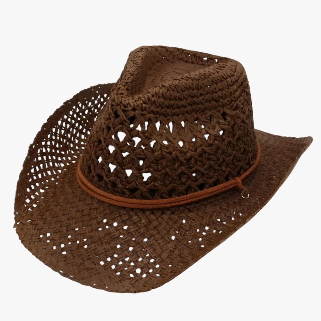 Vintage Western-Style Foldable Straw Sun Hat with Ethnic Trim