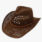 Vintage Western-Style Foldable Straw Sun Hat with Ethnic Trim