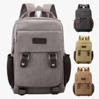 Mini mochila de lona con ribetes de piel sintética
