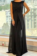 Sequin Bodice Jumpsuit with Chiffon Overlay