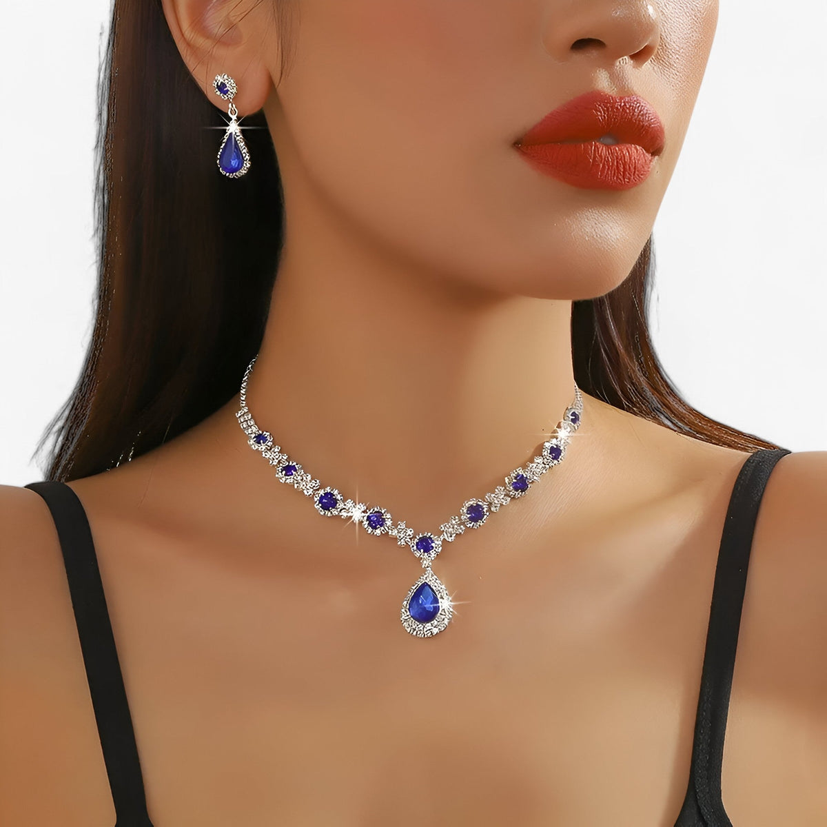 Rhinestone Drop Necklace and Earrings Bridal Set