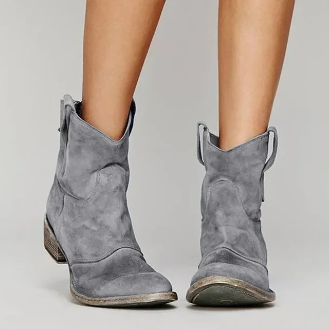 Western Style Cowboy Ankle Boots with Cushioned Footbed