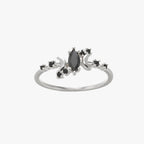 Moon and Stars Ring in Stainless Steel with Black Stone
