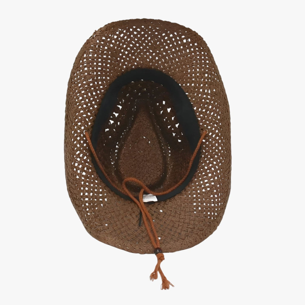 Vintage Western-Style Foldable Straw Sun Hat with Ethnic Trim