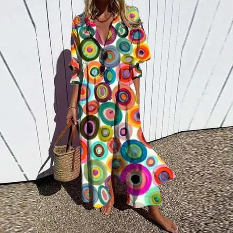 Tiered Floral Midi Dress with V Neckline