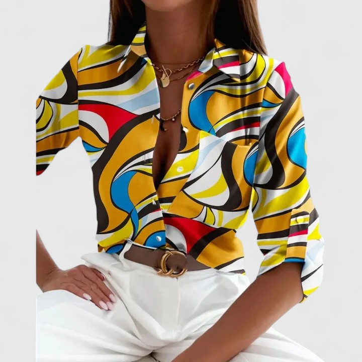 Printed Long Sleeve Blouse with Collar