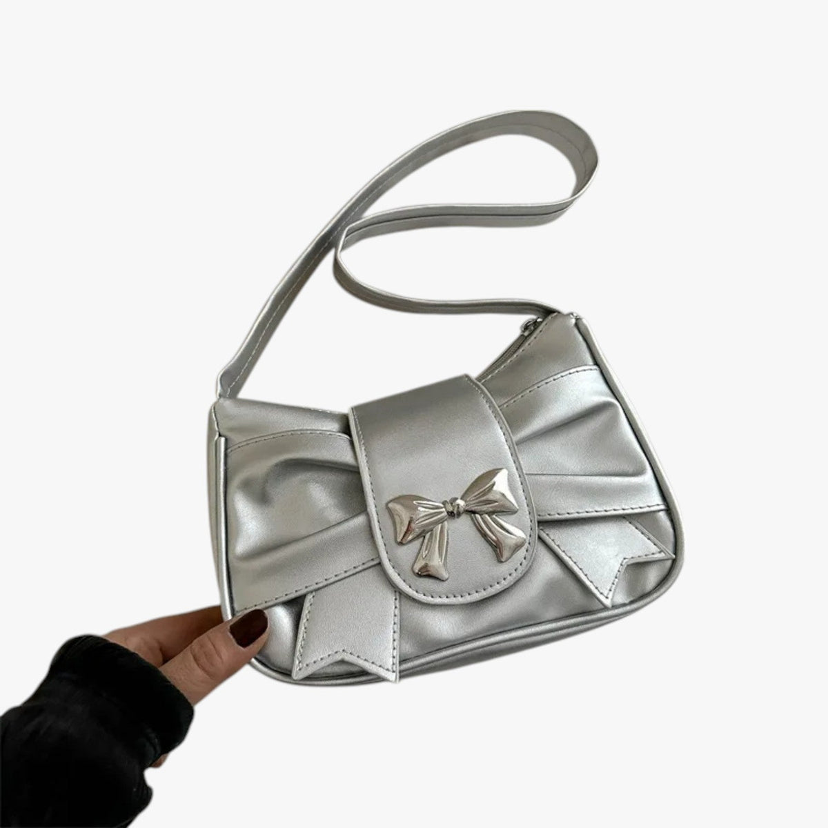 Compact Envelope Clutch with Bow Detail in PU Leather