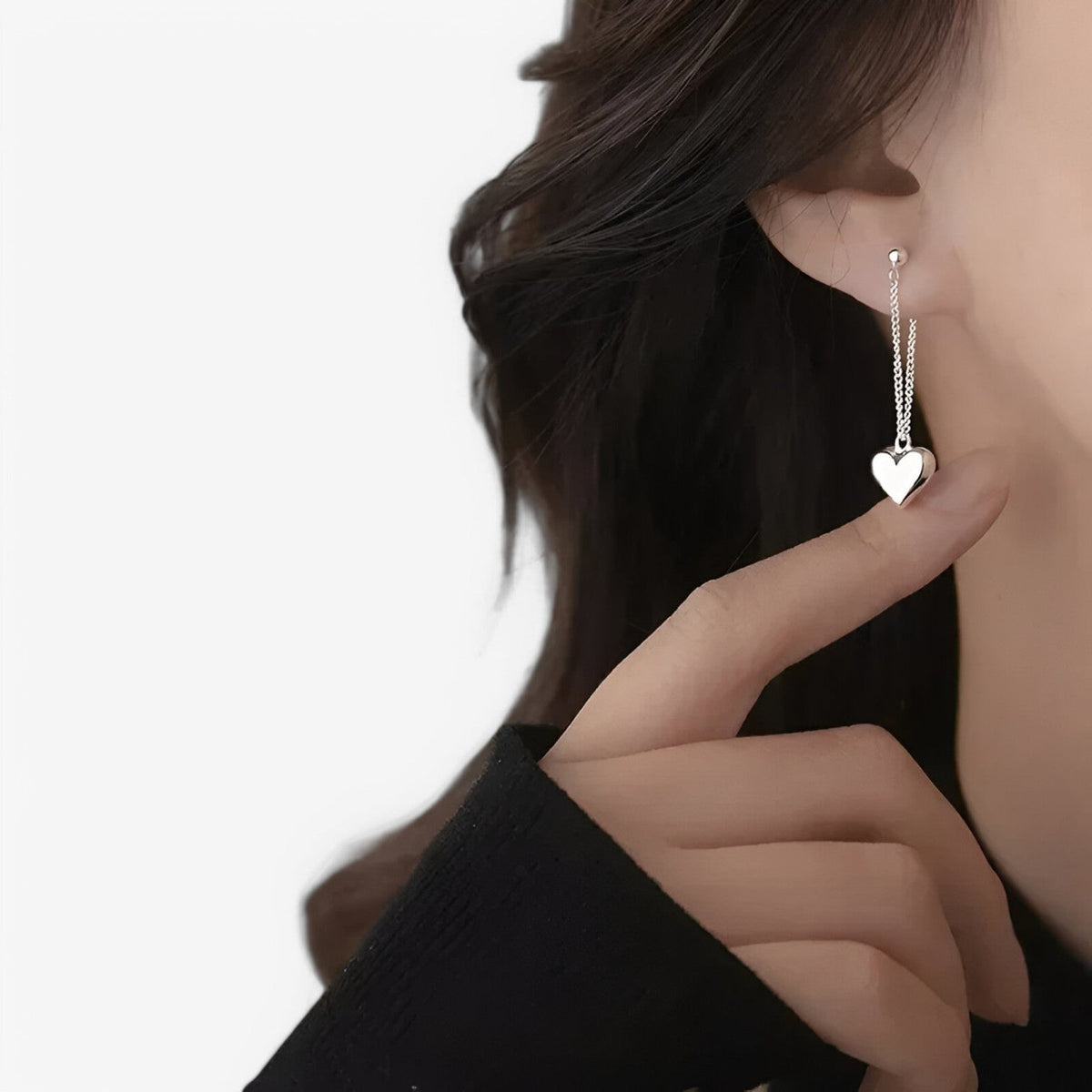 Heart-Shaped Silver-Tone Earrings, Hypoallergenic