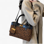 Leopard Print Tote Bag with Gold-Tone Clasp Detail