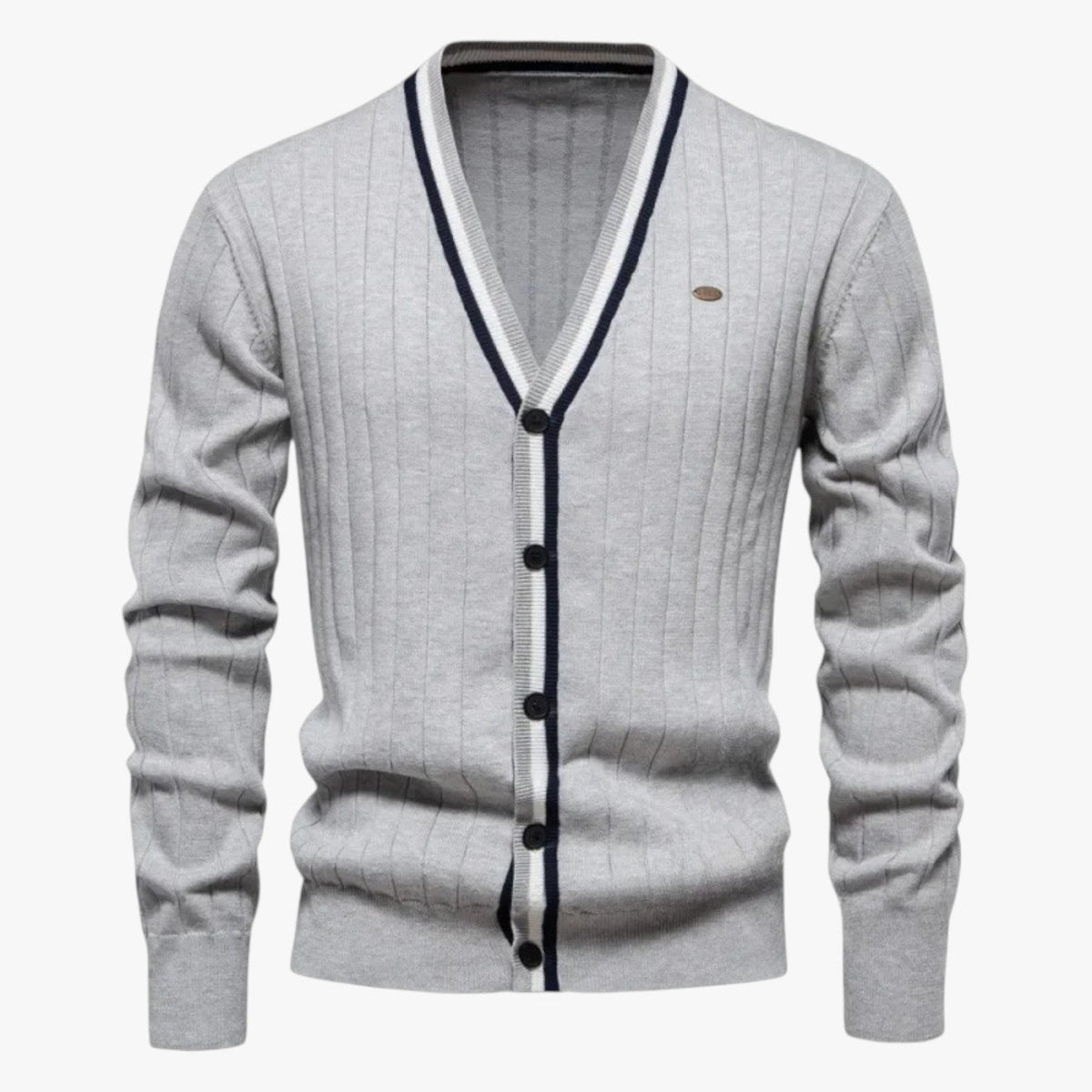 Men's Wool Blend V-Neck Cardigan with Colour-Block Detail