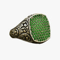 Anillo vintage grabado con piedra de circonita de color
