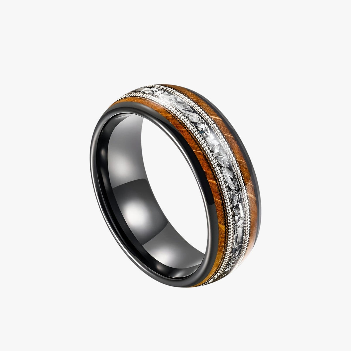 Anillo de madera y tungsteno con incrustación de cuerda de guitarra
