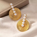 Vintage-Style Round Earrings with Three Faux Pearls in Gold Colour