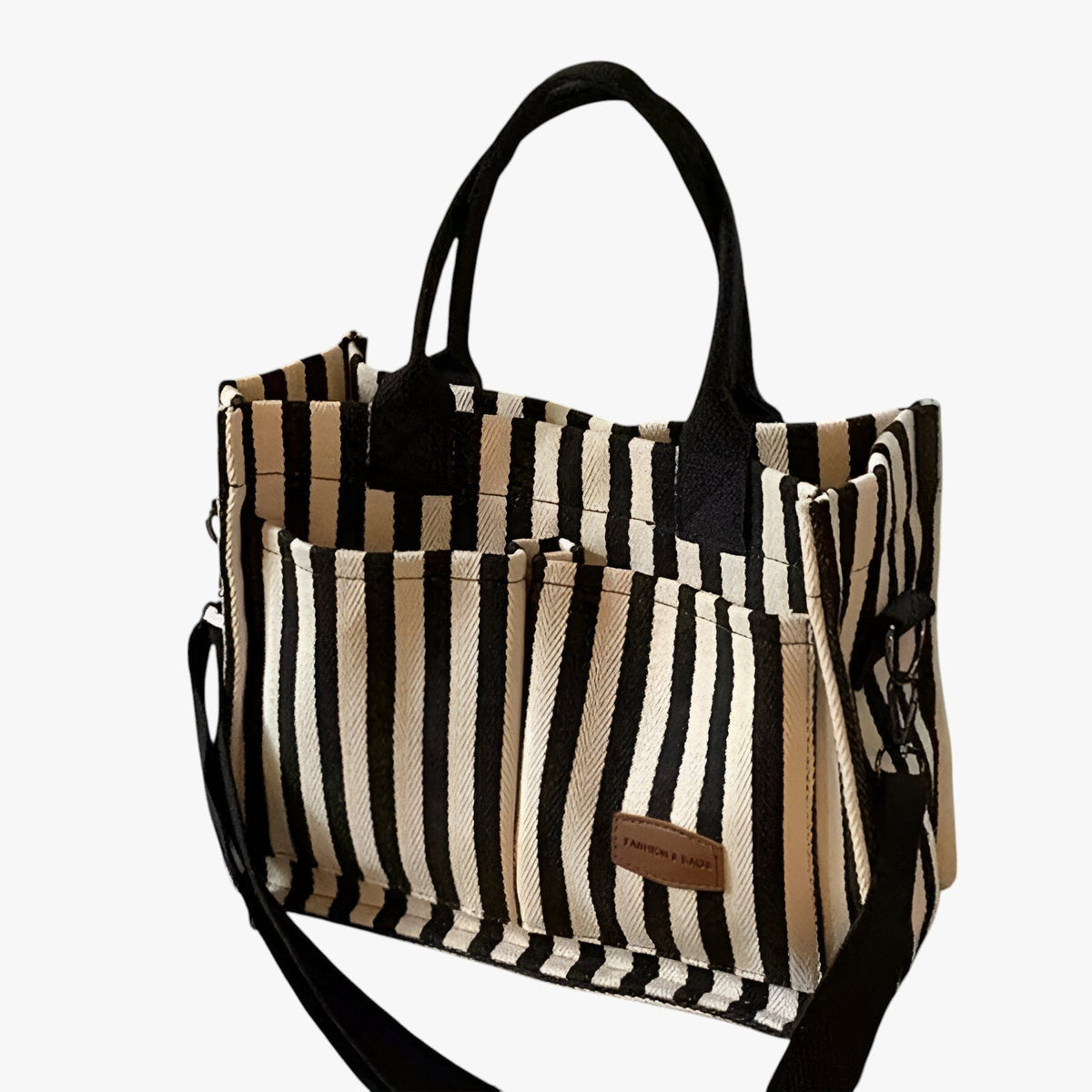 Spacious Striped Canvas Shoulder Bag for Day and Travel