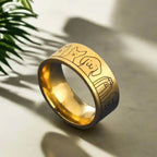 Wide Stainless Steel Band Ring with Engraved Dog Motif