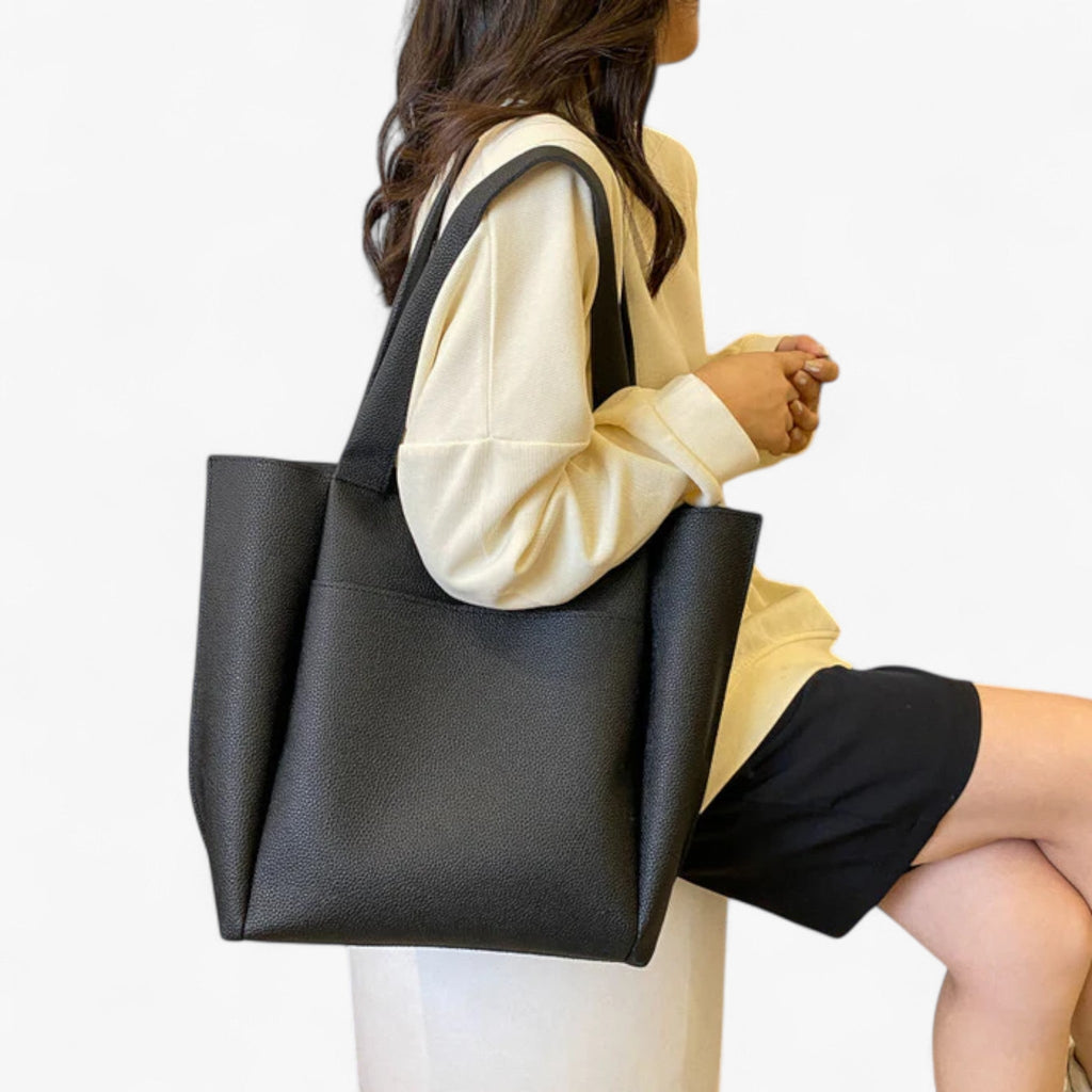 Vegan Leather Shoulder Tote with Magnetic Closure