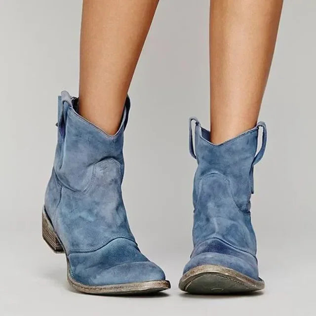 Western Style Cowboy Ankle Boots with Cushioned Footbed