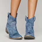 Western Style Cowboy Ankle Boots with Cushioned Footbed