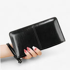 Vintage-Style PU Leather Wallet with Wrist Strap