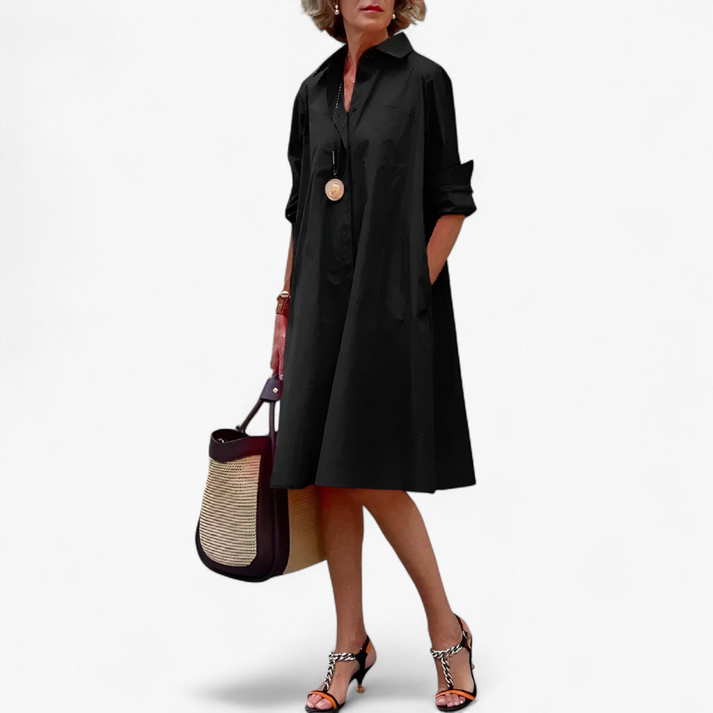 Flowing Dress with a Shimmer Detail at the Neckline